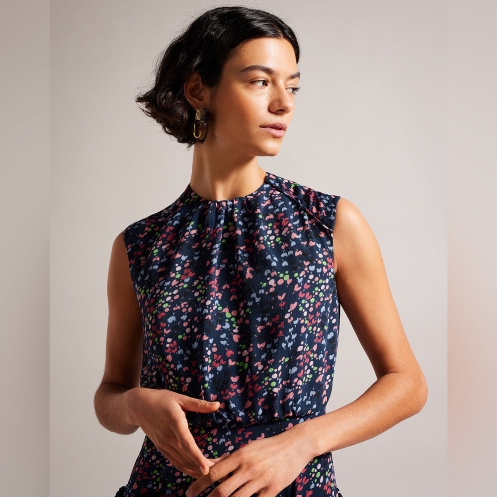 Ted Baker Coraal Midi Dress Navy Heart Print Sleeveless US 4 - Picture 4 of 13